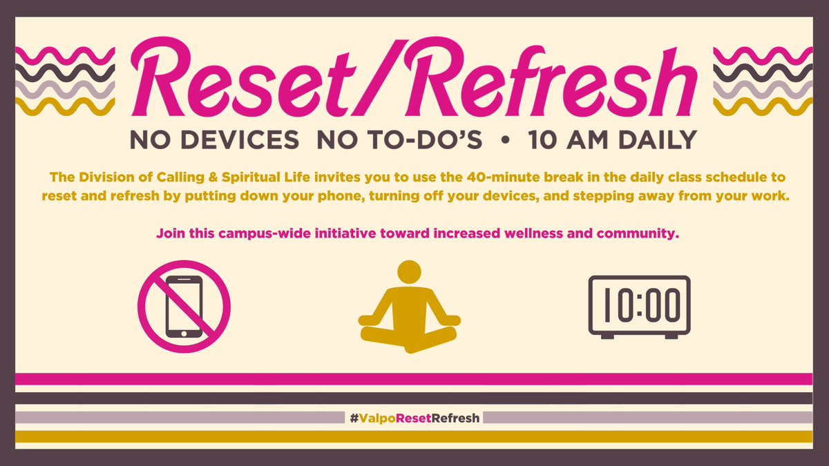 ValpoChapel's tweet photo. How has your week gone? Pastor Jim provides some thoughts on making time for rest and relaxation. https://t.co/qigzQI2QXq https://t.co/FMMHN1eY7g