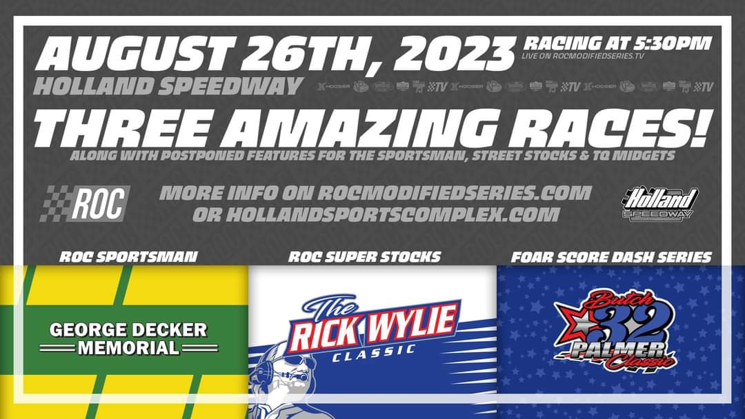 RoCModSeries's tweet image. Don't miss these great races tomorrow Holland Speedway plus the conclusion of the Wilbert's 100 from July 8. If you can't make it to the track, you can catch all of the excitement on rocmodifiedseries.tv

#DontMissIt #CheckitOut #ModifiedsMainly #WhereEveryLapCounts