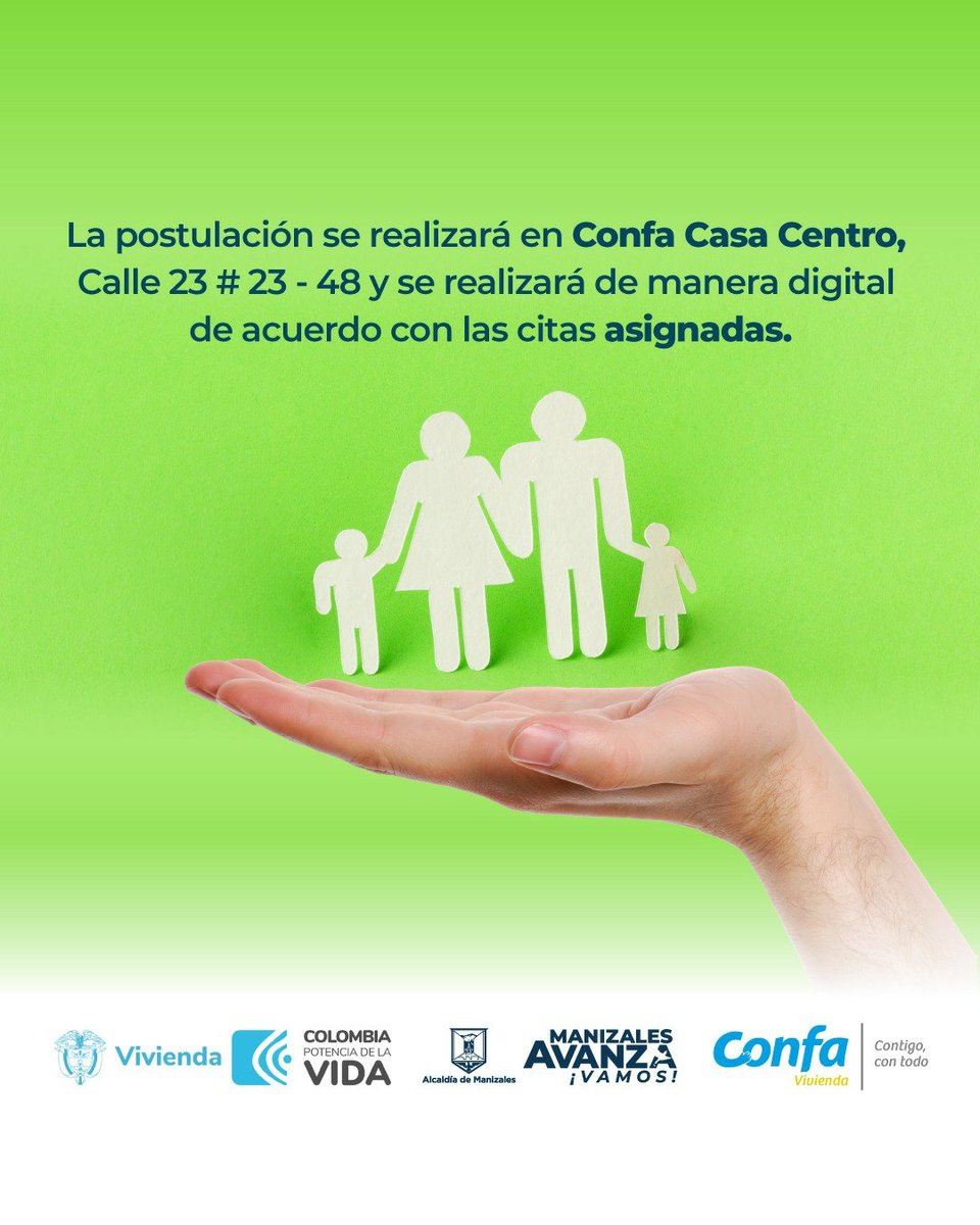 #Subsidio 🏡
¡Pilas pues! Si tu familia fue damnificada por la #TemporadaDeLluvias del 2017, postúlate a subsidio de vivienda de interés social. 💚

Junto a <a href="/Minvivienda/">Minvivienda</a> y <a href="/confacaldas/">Confa</a> damos apertura a la tercera postulación. ✅