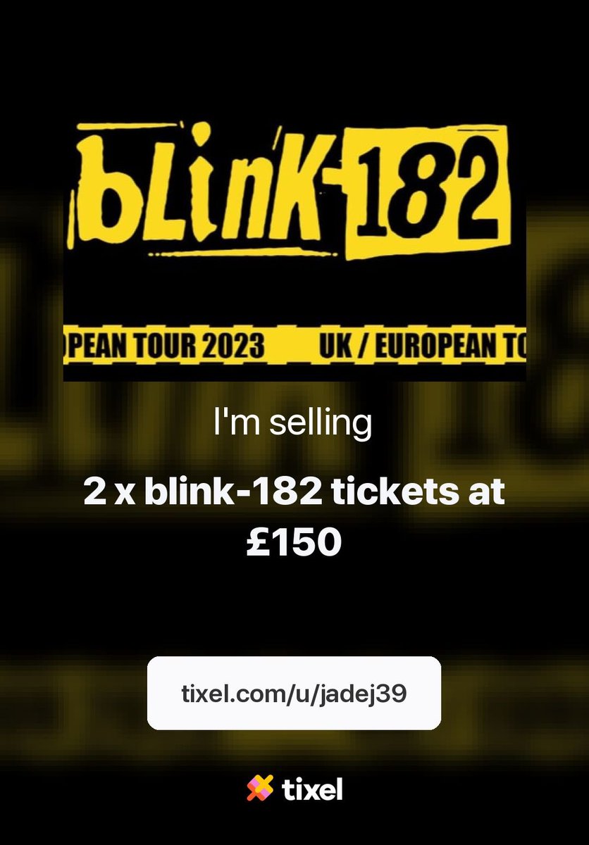 Jade_Alexandraa's tweet photo. 2 x BLINK 182 tickets for sale. 2nd September 2023 in Glasgow. https://t.co/1cDQ8o0oJr  #blink182 #blink182tickets #ovohydro #glasgow https://t.co/8dPCBUXmcG