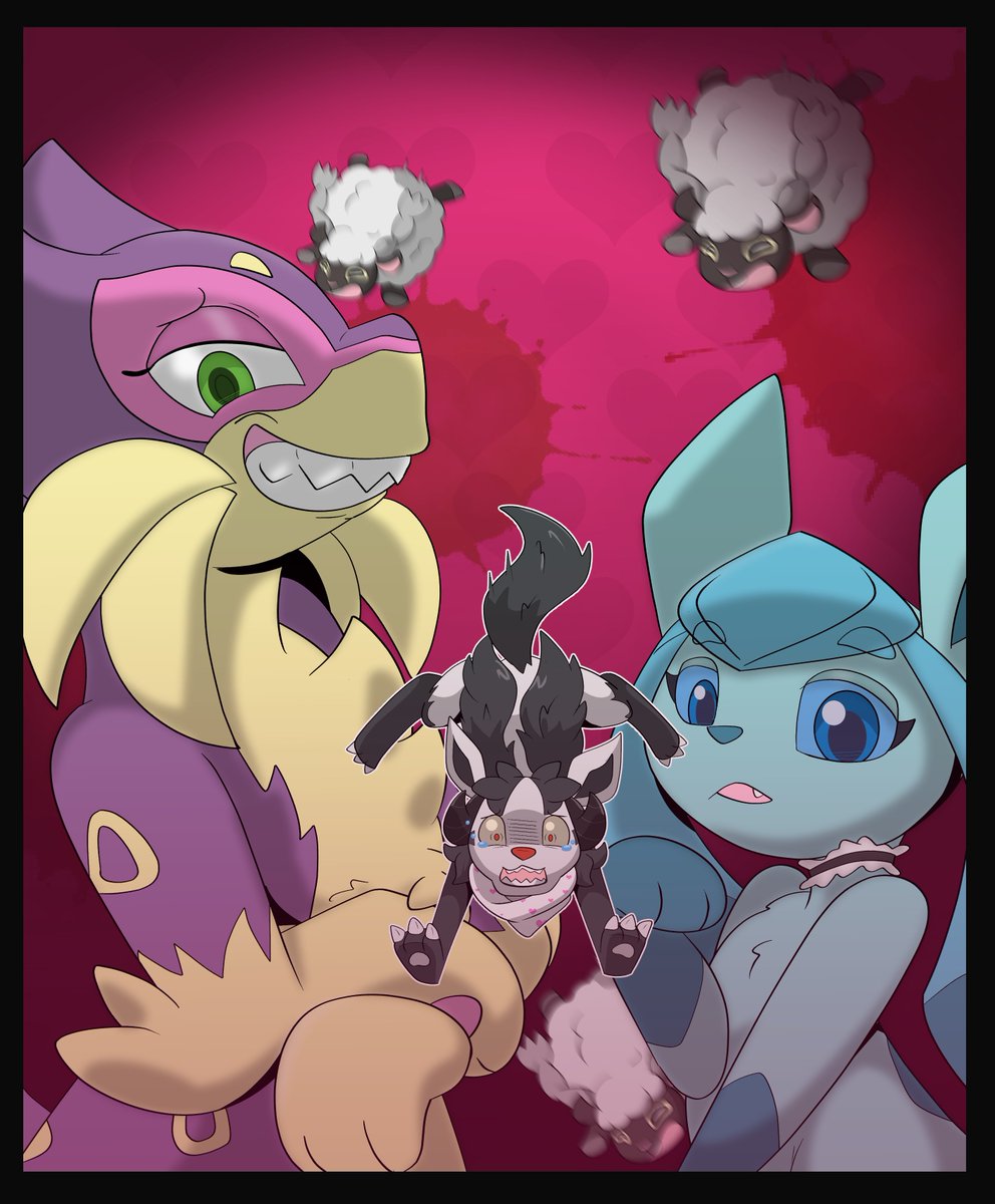 BlackraveBow's tweet photo. WHAT KIND OF NIGHTMARE IS THIS?! #Pokemon #Glaceon #Liepard #Mightyena https://t.co/SOZbgPeLoq