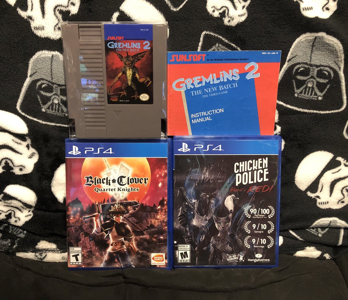 GC_GrowWithUs's tweet photo. Picked these #videogames up a few weeks ago!
>#Gremlins2TheNewBatch w/manual (#NES) by #SUNSOFT
>#BlackCloverQuartetKnights (PS4) by #BandiNamco
>#ChickenPolicePaintItRed (#PS4) by #HandyGames & #TheWildGentlemen
#ShareYourGames #GrowingCollection #GrowiingCollections https://t.co/CACXcqBViP