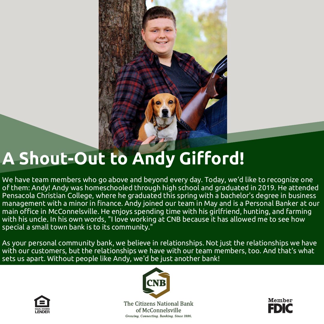 Today is #FeatureFriday! The spotlight is on Andy Gifford today. Thanks for all that you do! #banklocal #cnbmoco