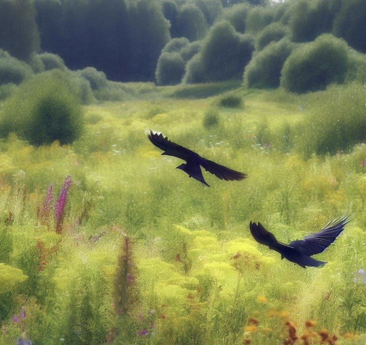 JourneyT0TheSon's tweet photo. August summer day green and wildflowers near spent caught a pair of ravens circling above #AugustExplorations #RavensSoaring #NatureSights https://t.co/L9IaAerryO