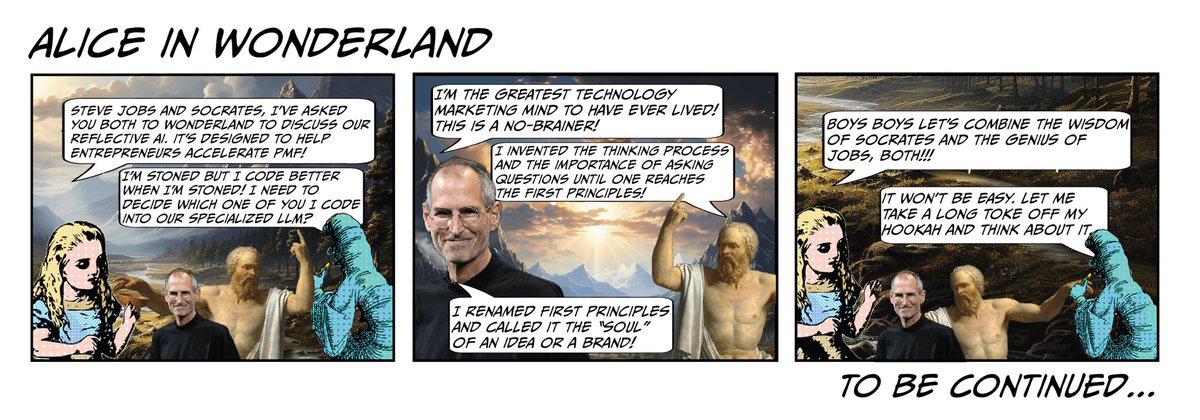 CuriouserAI's tweet image. Because our startup, Curiouser.AI, is based in Wonderland, we travel at the speed of light, go back and forth in time, meet anyone we want, and make things up. In this episode, Socrates and Steve Jobs show up to advise us on our Reflective AI. 

#wonderland #saastool
