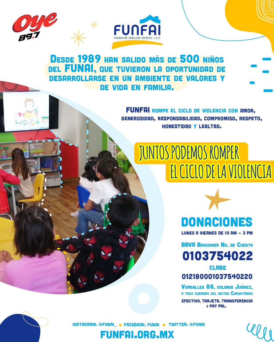 Oye897's tweet photo. 📷 #FUNFAI, ofrece a los niños y niñas cuyas madres se encuentran en la cárcel un lugar con instalaciones done puedan crecer con libertad, Dignidad, seguridad, cariño y alegría. 📷
Apoya donando artículos en especie o de pago 📷
Más información en: https://t.co/1EFX2zbRri https://t.co/KaTl4VBTcP