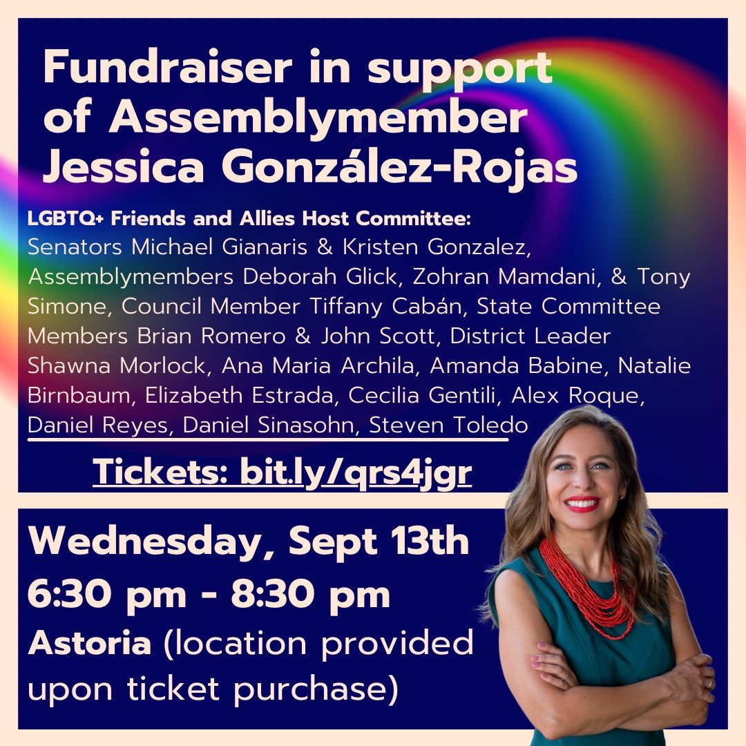 Hey friends! We’re gearing up for re-election so join this incredible host committee &amp; me for an exciting LGBTQ+ Friends &amp; Allies for JGR fundraiser in Astoria.

Help me stay in the fight for queer &amp; trans rights! Get your tix now at bit.ly/qrs4jgr to get the location.