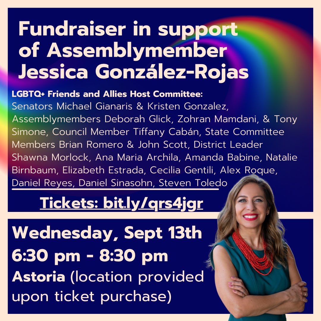 Hey friends! We’re gearing up for re-election so join this incredible host committee & me for an exciting LGBTQ+ Friends & Allies for JGR fundraiser in Astoria. Help me stay in the fight for queer & trans rights! Get your tix now at bit.ly/qrs4jgr to get the location.