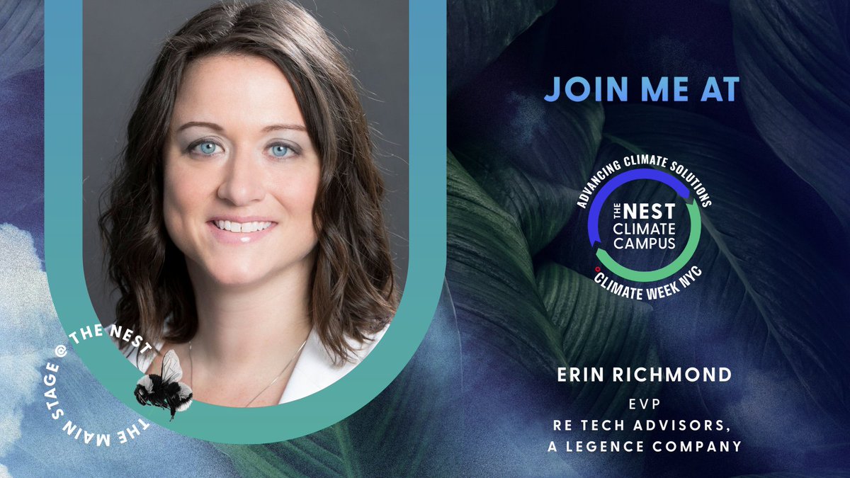 Ecstatic to have @ReTechAdvisors Erin Richmond join our #ClimateWeekNYC panel on decarbonizing the built environment 9/20 at 3:15 pm ET. Her expertise will enrich the discussion on accelerating the net zero transition. Secure your spot at @NestCampus: bit.ly/3DZTZN4