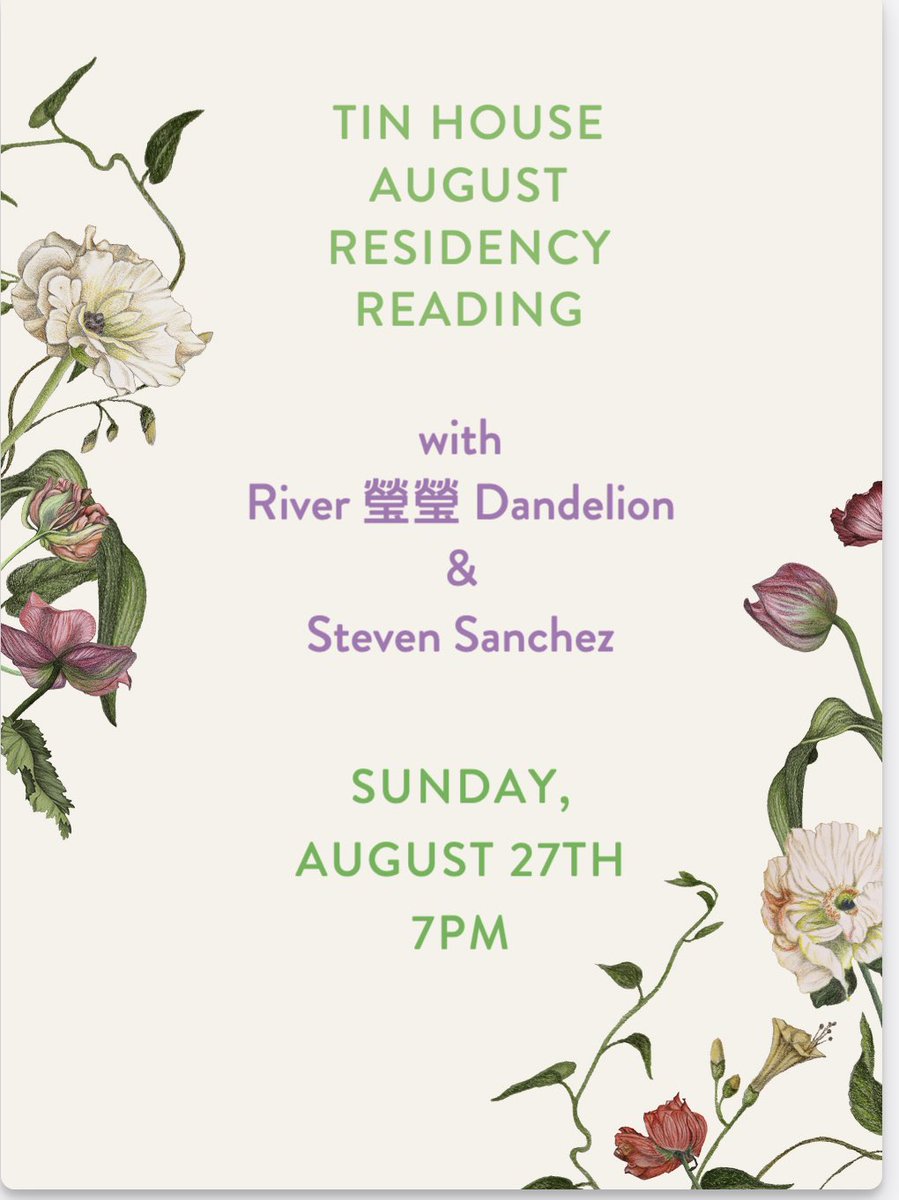 mccormack_wc's tweet photo. Please join us this Sunday for an evening of poetry featuring our August Residents @Steven_Sanchez and @rivertransforms. 7pm @bishopandwilde. Masks required. https://t.co/ifSfLAA9Bo