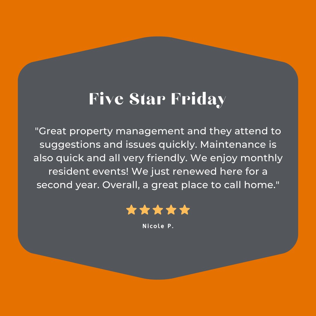 JunctionFlats's tweet photo. ⭐ Five Star Friday ⭐ 
Positive experiences make our day! Thank you for sharing your thoughts about Junction Flats Apartments. 💛✨
▪️ 
▪️ 
#junctionflats #MinneapolisApartments #FiveStarFriday #FiveStarReview #Review #ApartmentLiving #Apartment https://t.co/wbri02LgD4
