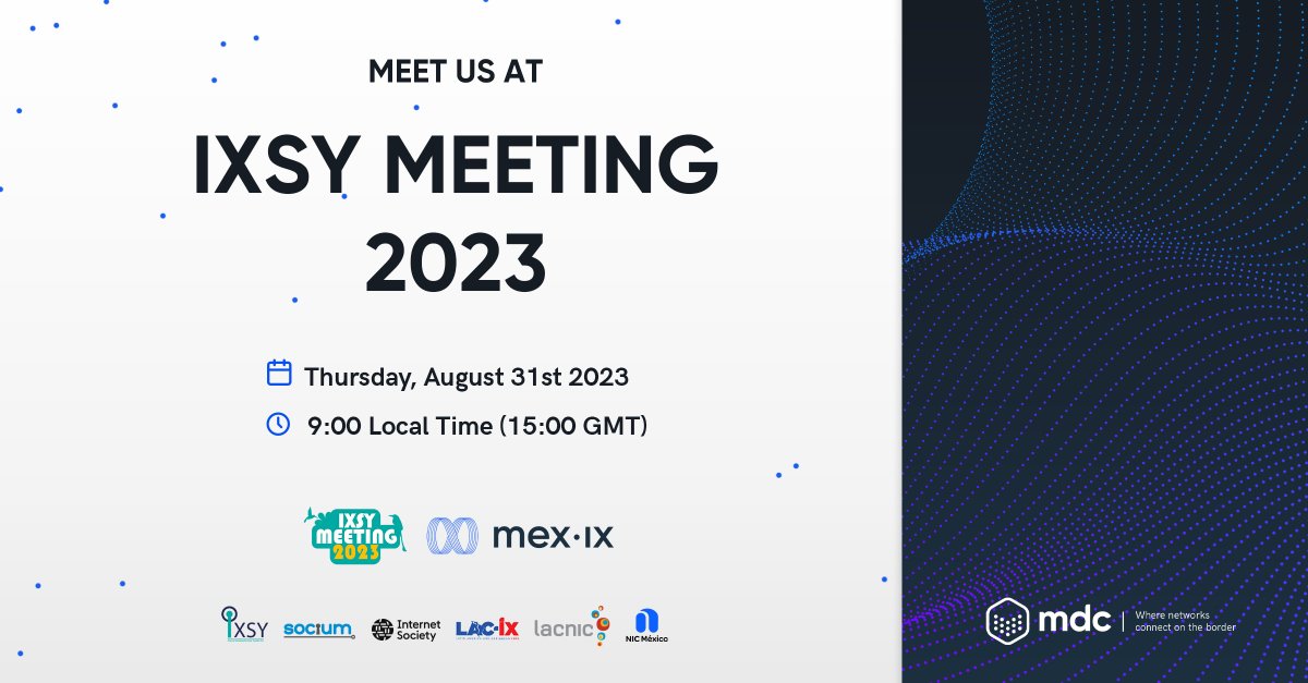 mdcdatacenters's tweet photo. Emocionados por unirnos al #IXSYMeeting2023 el Jueves 31 de Agosto, donde debatiremos el papel crucial de los IXPs en la calidad del tráfico en México. ¡No te lo pierdas! 🌐🇲🇽
#IXP #MexIX #MDCDataCenters https://t.co/XS1d3Cwpt8