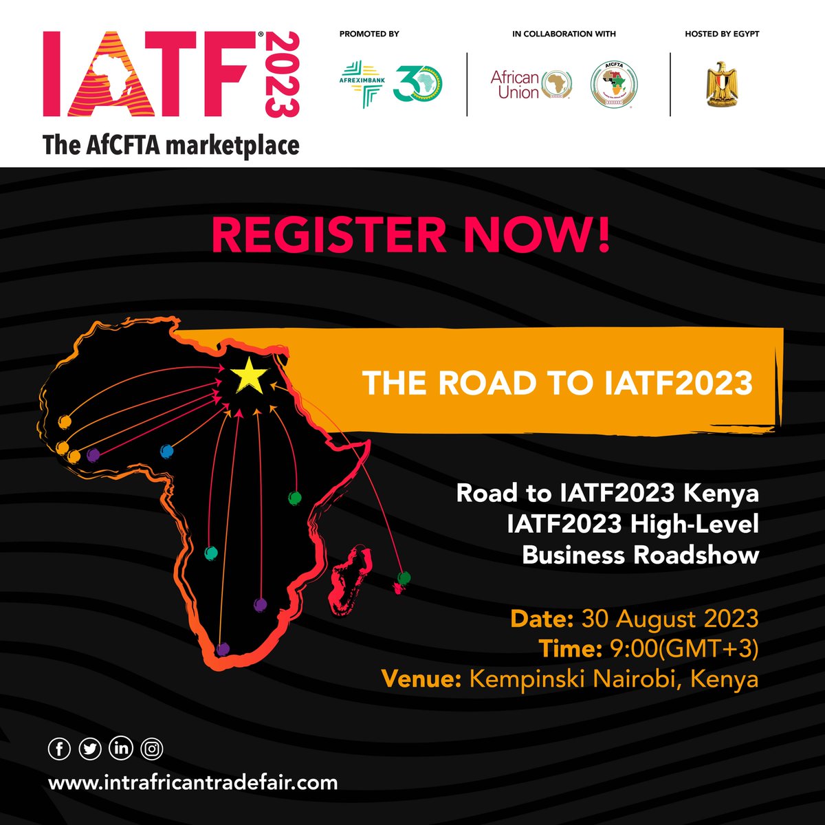 iatf2027's tweet photo. Register for free to our next roadshow in #Nairobi on August 30th to find out from industry leaders how #Kenya can become a driving force in African trade!  
📣 Register below NOW! 👇

 https://t.co/ZXbjRBW0nZ

 #IATF2023 #RoadToKenya https://t.co/X7txjMXItB
