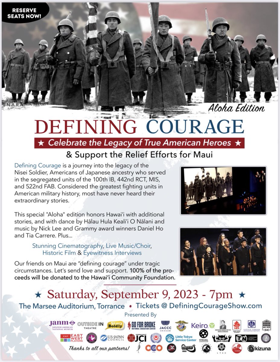 Special 'Aloha Edition' of David Ono’s “Defining Courage” on September 9th as we benefit the Hawai'i Community Foundation with special guests Daniel Ho, Tia Carrere, Nick Lee and Hālau Hula Keali'i O Nālani! Please go to DefiningCourageShow.com for updates. #mauistrongfund