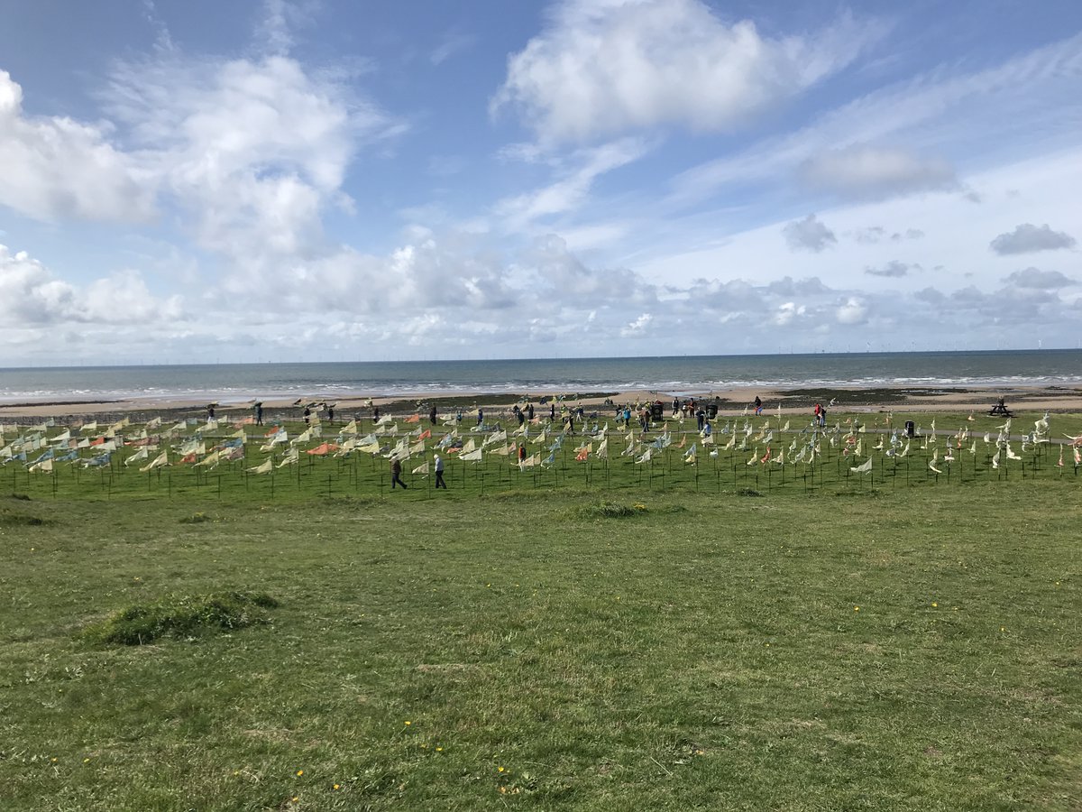 120 silk flags were unfurled on Walney on Friday, each one inspired by a mile of Morecambe Bay's coastline.  They're joining hundreds more from other parts of the UK for the @_MBay 'Bay Lines-Beach of Dreams' in Grange today and Arnside on Sunday <a href="/BBC_Cumbria/">BBC Cumbria</a>