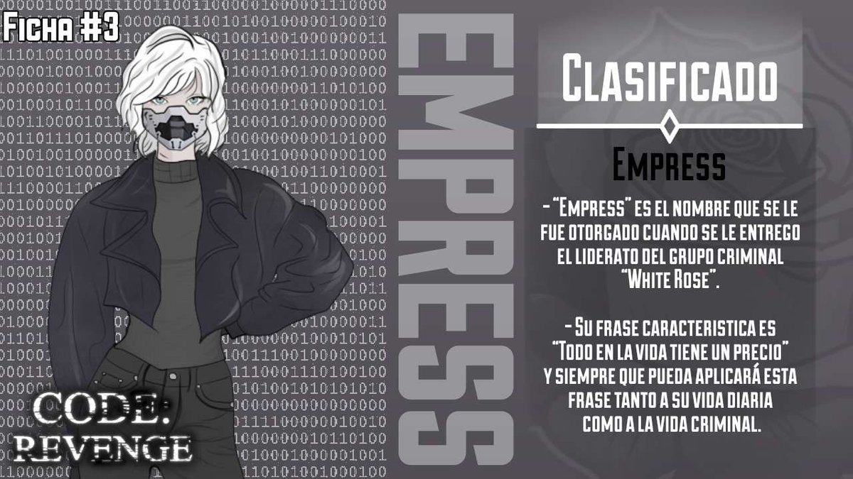 TeamResumenFola's tweet photo. Hace unos días les presentamos al primer personaje original de #CodeRevenge, Empress🌹. Pero el día de hoy les dejamos un poquito más de información de este personaje.

Pd: Hay algo oculto en esta foto. ¿Pueden encontrar lo que es 👀? https://t.co/Ixf8xvMv4d