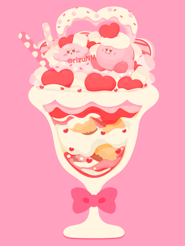 kirby no humans food heart pink background food focus simple background parfait  illustration images