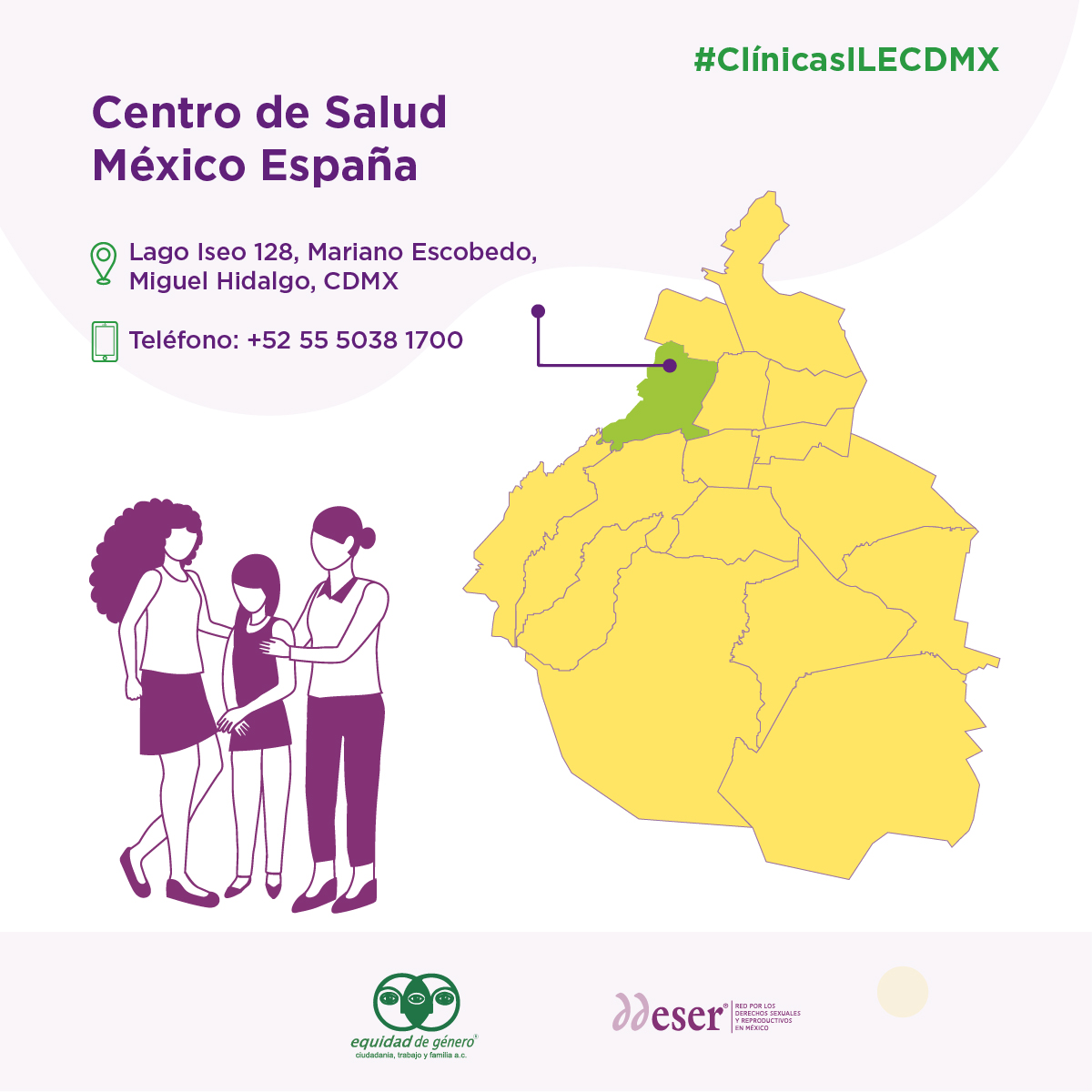 equidadmx's tweet photo. El servicio de Interrupción Legal del Embarazo (ILE) se continúa brindando de manera #LegalSeguraGratuita y confidencial en la #CDMX en el centro de Salud México España
Conoce los requisitos en: https://t.co/9wct0JIT2S o comunícate al Locatel (55 5658 1111).
#EsTuDerecho #ILECDMX https://t.co/6T0ZPIqr6R