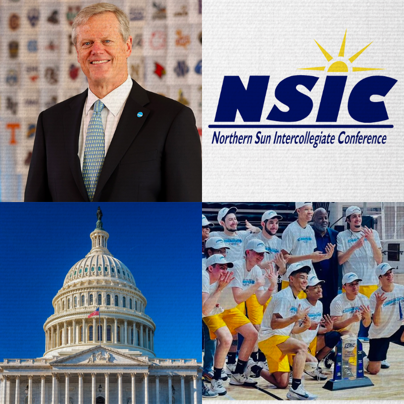 D2ticker's tweet photo. Top stories in today's D2.ticker:

+ @CharlieBakerMA on realignment &amp; the NCAA's business model
+ NSIC expansion timeline
+ Updates on Congress &amp; ESPN
+ Postseason: A new AQ bid &amp; a site relocation

Read about these stories &amp; more ⬇️