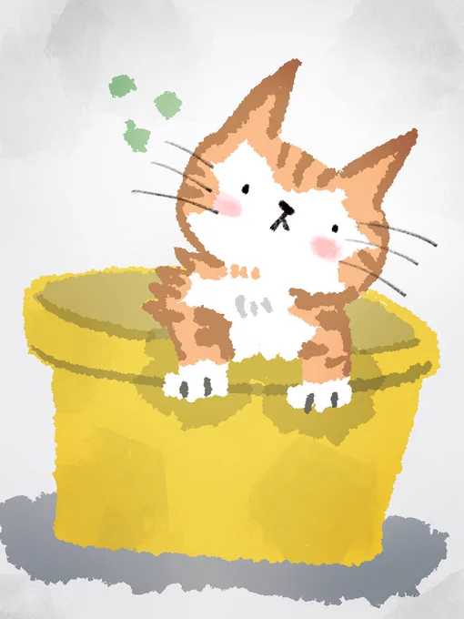 バケツ 落ち着く。               #絵 #イラスト #猫 #ネコ 