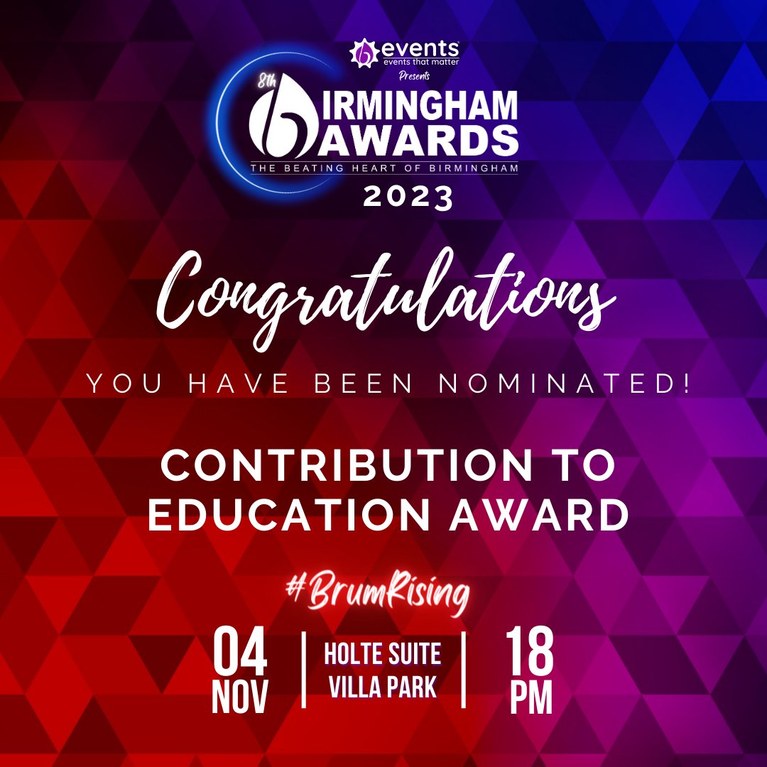 Congratulations @BCCYouthServices you have been nominated for 'Contribution To Education Award' at this year's @birminghamawards Celebrating the people, the businesses, and the city The beating heart of Birmingham #Goodluck #BrumRising #BrumAwards23