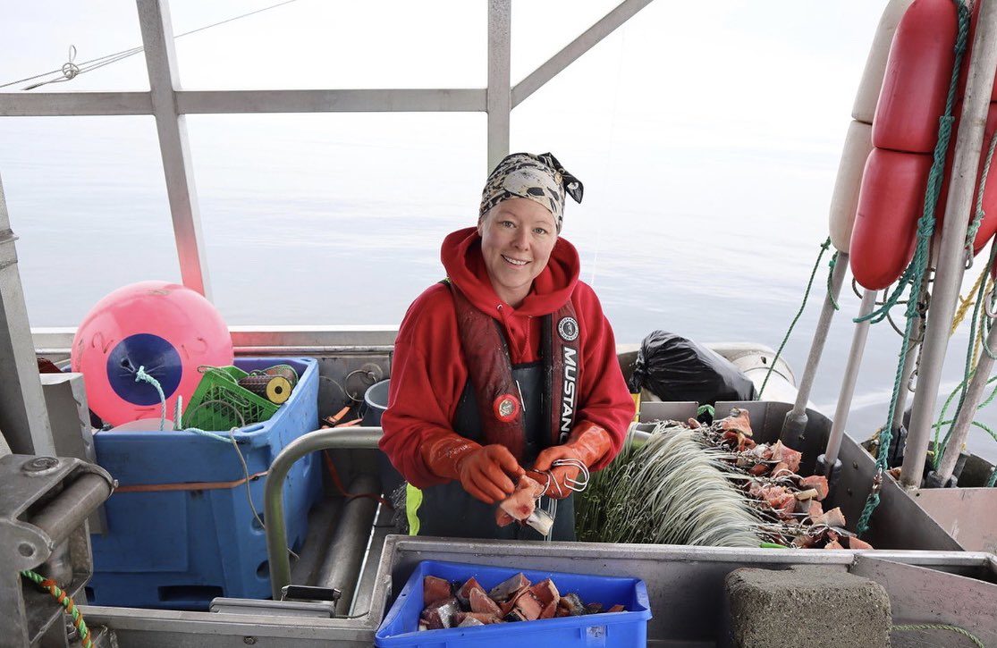 WildBCHalibut's tweet photo. #FunfactFriday! Wild Pacific halibut crews bait the circle hooks with either fresh or frozen salmon, pollock, squid, herring, or a mixture.
#buybc #buybclocal #nationalfishingmonth #commercialfishing #bchalibut #halibut #wildpacifichalibut #wildpacifichalibutfishingfamilies #fishingfamilies #fishinghalibut