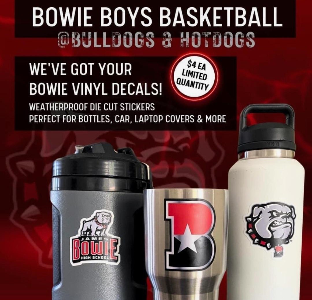 Come meet Coach Lindsey and the '23-24 Bowie Bulldogs Basketball squad tomorrow, Saturday, August 26th between 5-8 PM at the school for Bulldogs &amp; Hotdogs! 🏀

We'll be selling candy and weatherproof vinyl decals--a perfect addition to your car, truck, bottle, laptop, and more!