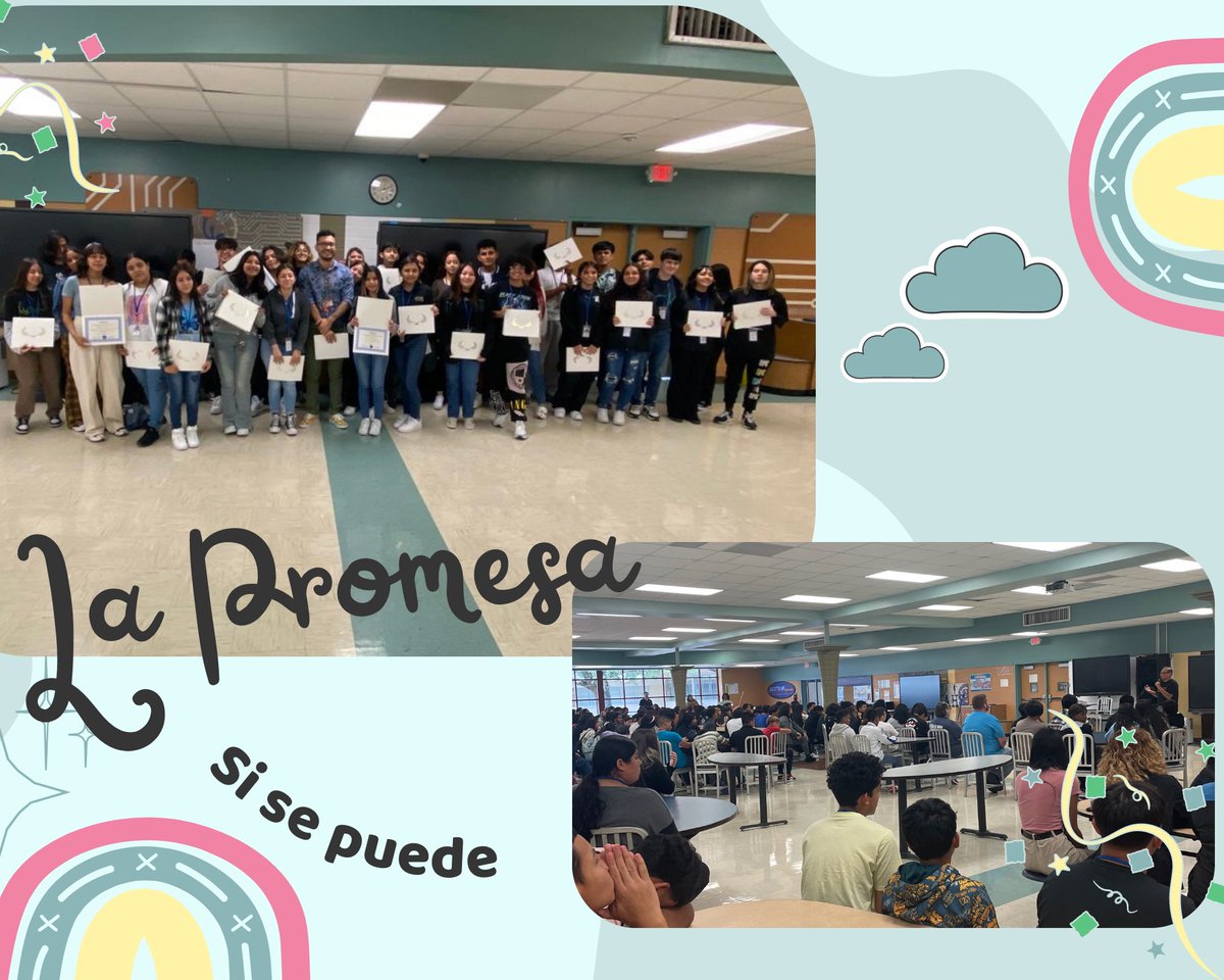 Today we celebrated @LaPromesa_AISD students for their efforts and accomplishments. We had 48 students that passed their AP Spanish exam & students with outstanding citizenship and positivity at school! Mr. @estebantam came to give his beautiful testimony and inspired us all!💙💛