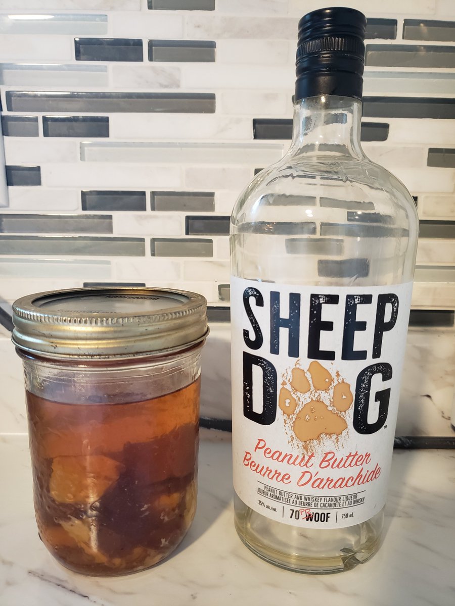MathSciRockStar's tweet photo. My boyfriend put a gourmet peanut butter truffle puck in peanut butter whiskey for a weekend...or...until something interesting happens. @DokaRyan 
Daj boze (we hope)! https://t.co/dfwYykWOzJ
