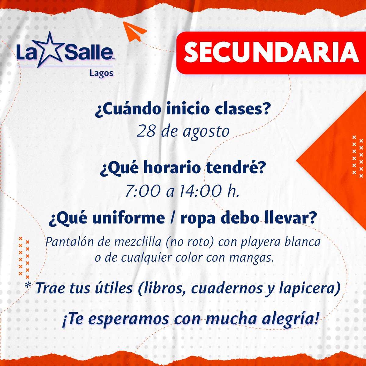 🚨🚨
Estamos por iniciar el ciclo escolar y te dejamos información básica que debes saber... 
Más detalles se harán saber el lunes 28 durante clases 📚

¡Los esperamos! 🙌🏻😉

#SomosLaSalle #ComunidadQueTrasciende
