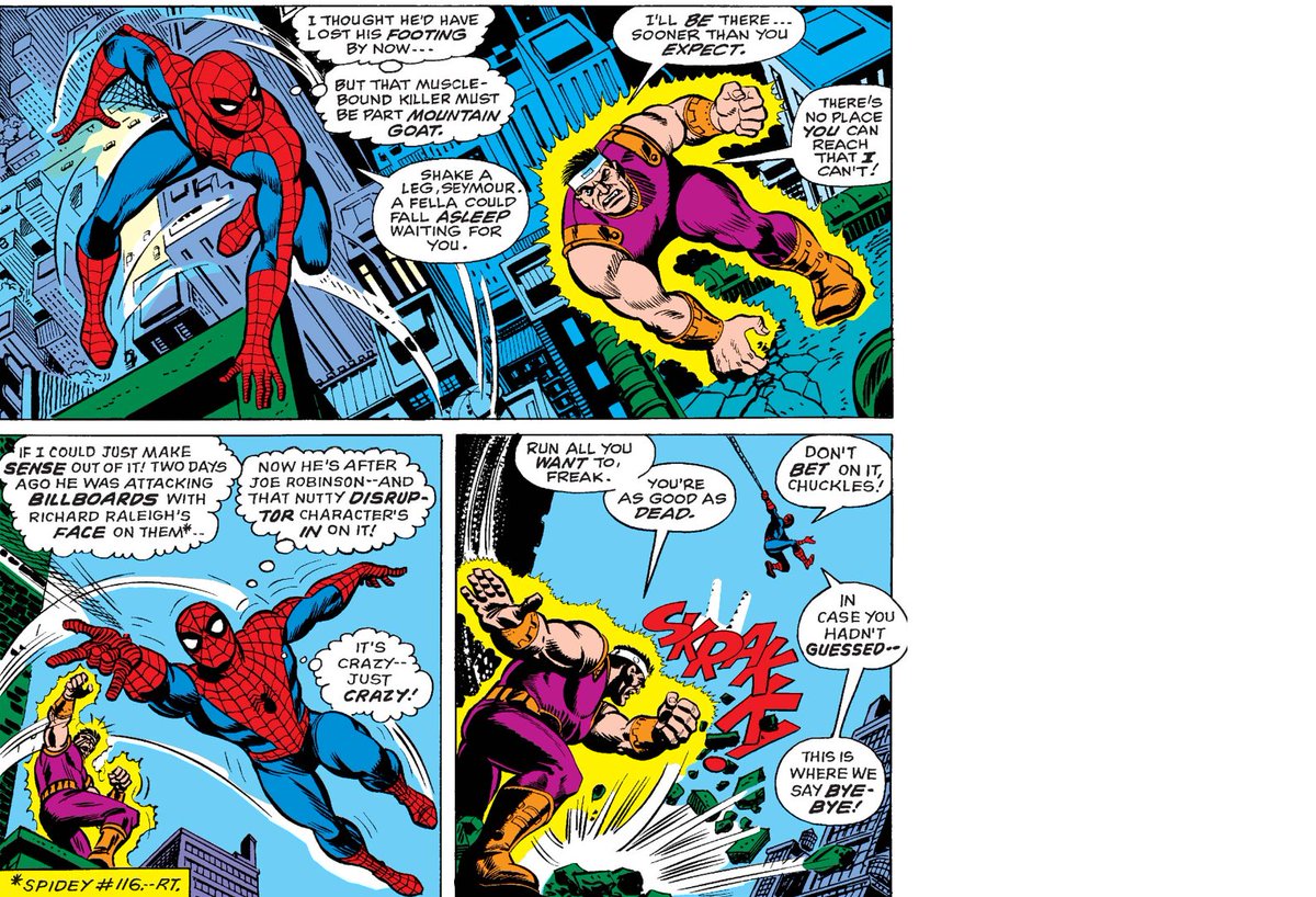 MarvelADay's tweet photo. #MarvelADay #ASM18
Pete gets Smasher to chase him instead of Robbie. It seems odd to Pete that Smasher was obsessed with vandalizing Raleigh's billboards but now only cares about Robbie and what Disruptor tells him to do. With the tracer Planted, Pete swings away!
JH https://t.co/OeQoi6Irt9