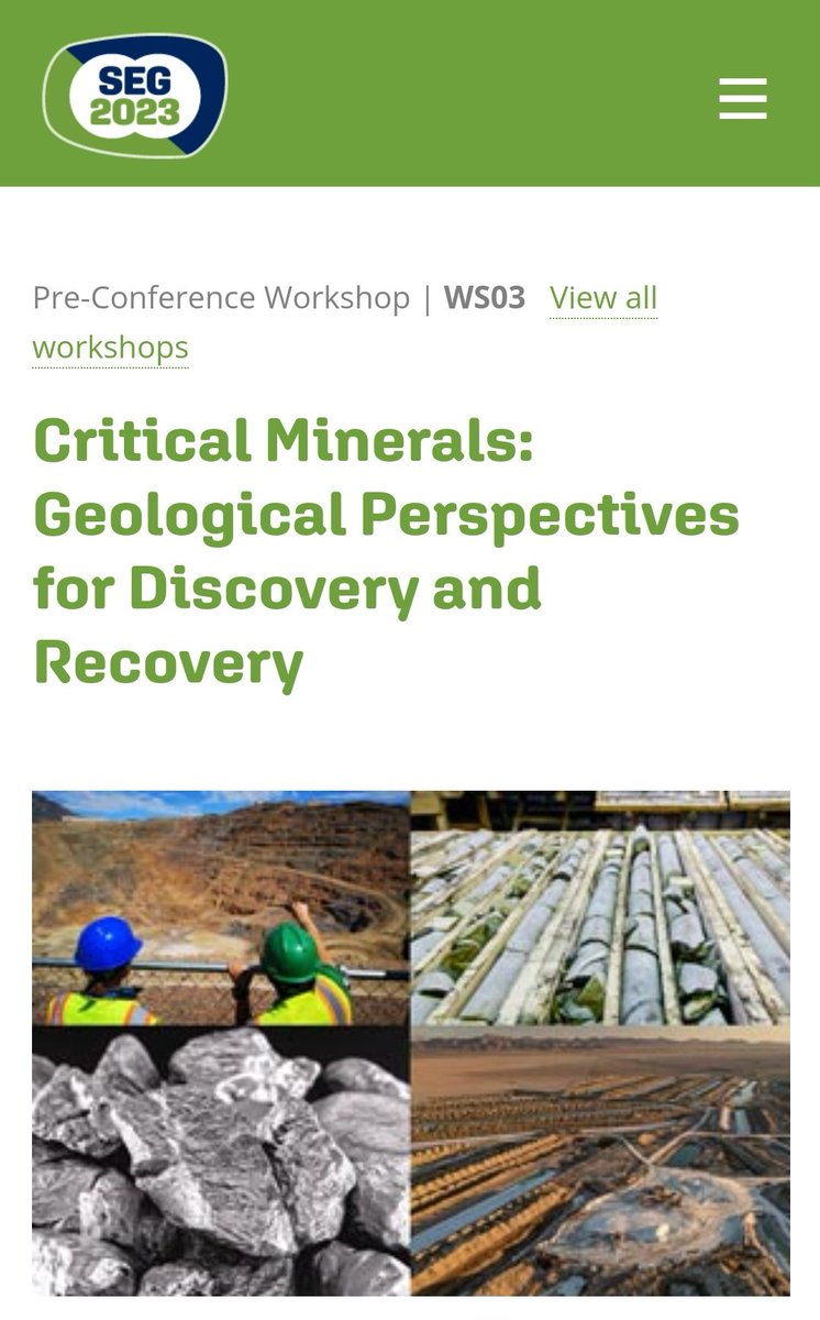 Attended a fantastic workshop at #SEG2023 today, getting insights into all sorts of critical mineral systems. Co, REEs, Li, V, lots of interesting deposits covered. Big thanks to all the organizers!
