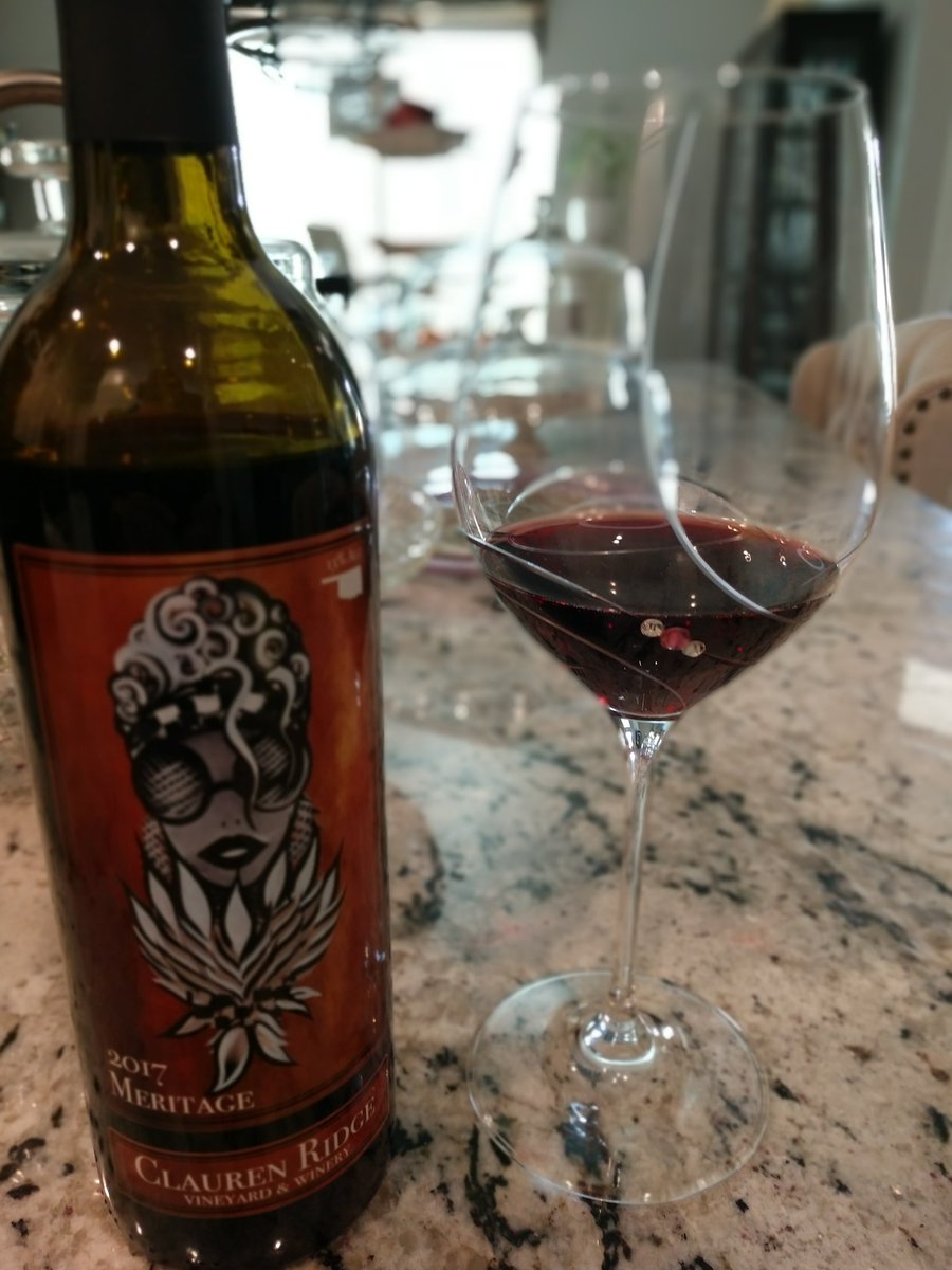 Going local tonight. The delicious 2017 Meritage from <a href="/Clauren_Ridge/">Clauren Ridge Vineyard and Winery</a> this is my favorite Oklahoma winery. It looks beautiful in my gorgeous wine glass from <a href="/Julianna_glass/">Anna</a>   #wineoclock #wine #winelover #FridayVibes