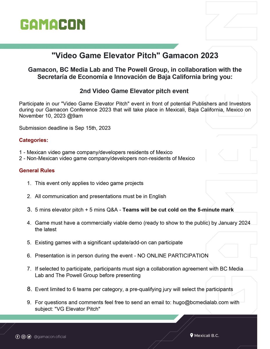 Gamacon_oficial's tweet photo. Do you have a great idea for a video game? 💡

Then sign up for our Video Game Elevator Pitch  👾

GAMACON, BC Media Lab &amp; @PowellGrp give you the opportunity to make your Pitch to investors and publishers who could make your dream of creating your video game come true 😎 https://t.co/oiD9FxkLfV