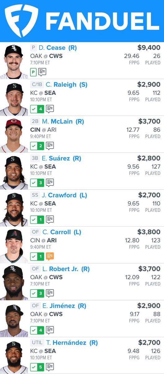 JakeOsterholt's tweet photo. 🚨August 25 Main Slate MLB FanDuel🚨

PLEASE LIKE/TWEET IF USING, tail at your own risk. 🙏🔄❤️ Good luck! 🍀

Created by DFS Picks With Math prototype optimizer. Follow to see building process and success rate of our DFS optimizer. 👇 https://t.co/2mtDDIKVbV