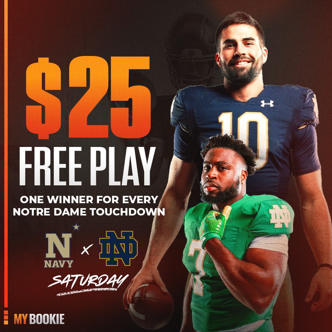 MyBookie - Bet With The Best (@mybookie) on Twitter photo ☘️ NOTRE DAME FREE PLAY ☘️
Every TD from the Irish tomorrow we’ll give out $25 in free play to one user 💰💰💰
How to enter ⤵️
- LIKE + RT this post
- Must be following <a href="/MyBookie/">MyBookie - Bet With The Best</a>
- Reply with your College Football National Champion prediction 🏈
*One winner per TD* ☘️ NOTRE DAME FREE PLAY ☘️
Every TD from the Irish tomorrow we’ll give out $25 in free play to one user 💰💰💰
How to enter ⤵️
- LIKE + RT this post
- Must be following <a href="/MyBookie/">MyBookie - Bet With The Best</a>
- Reply with your College Football National Champion prediction 🏈
*One winner per TD*