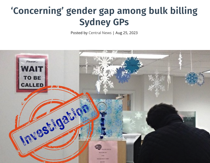 CentralNewsUTS's tweet photo. Women GPs are under-represented in bulk billing practices in Sydney and the knock-on effects are worse than you'd think. Special data investigation by @zarapowell_ &amp; Sasha Foot. https://t.co/LtRYGz115t https://t.co/EBRplwRnUM