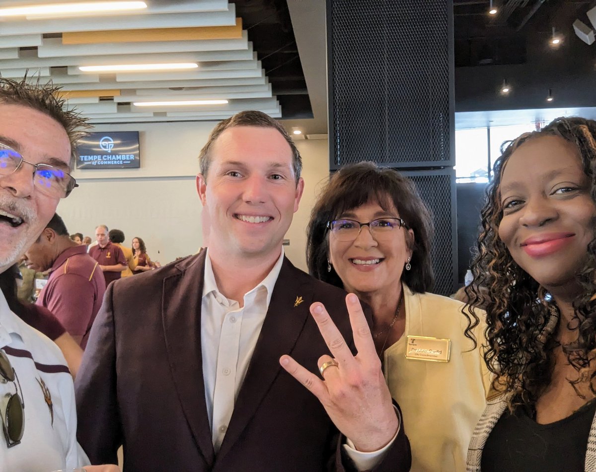 Cut my own head off but got to talk with <a href="/KennyDillingham/">Coach Dillingham</a> today at the <a href="/tempechamber/">Tempe Chamber</a> ASU kickoff lunch today. He's ready to #ActivateTheValley with alumni, fans, the business community, etc. Thx <a href="/CMBerdettaHodge/">Councilmember Berdetta Hodge</a> and <a href="/DgarlidTempe/">DoreenGarlidTempe</a> 4 the pic #ForksUp #OurTempe