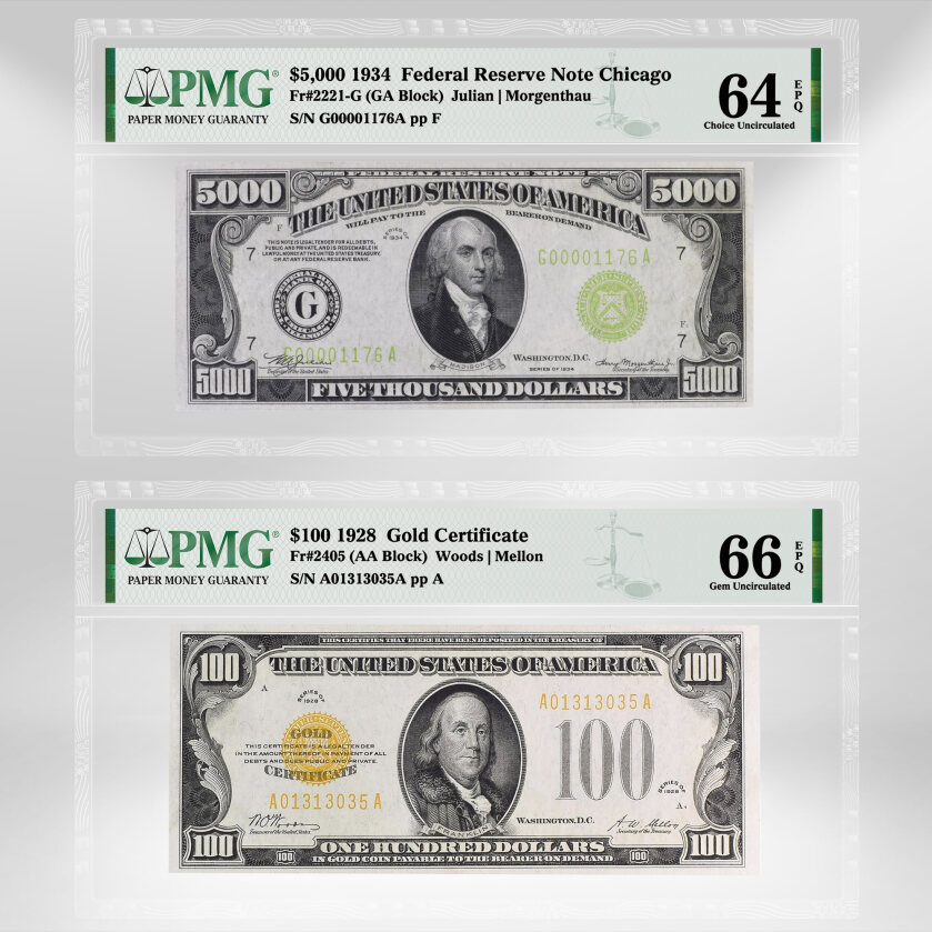 Banknotes graded by PMG realized six-figures in a recent <a href="/StacksBowers/">Stack's Bowers</a> sale. Two standouts were a PMG-certified 1934 $5,000 Federal Reserve Note (Chicago) and 1928 $100 Gold Certificate, which realized $312,000 and $150,000, respectively. Learn more at PMGnotes.com/news/article/1…