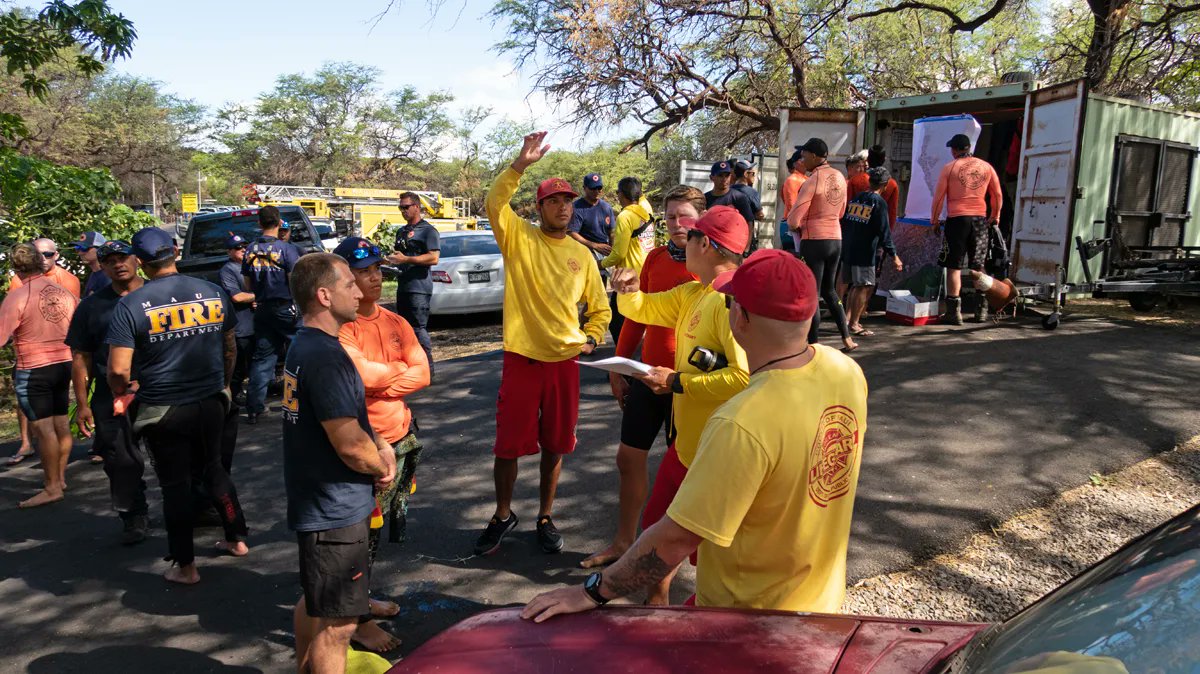 Maui Fire and Ocean Safety Officers along with DLNR Officers plan and execute an ocean search of the Lahaina nearshore area. 

#community #ohana #oneteamonefight #mauistrong