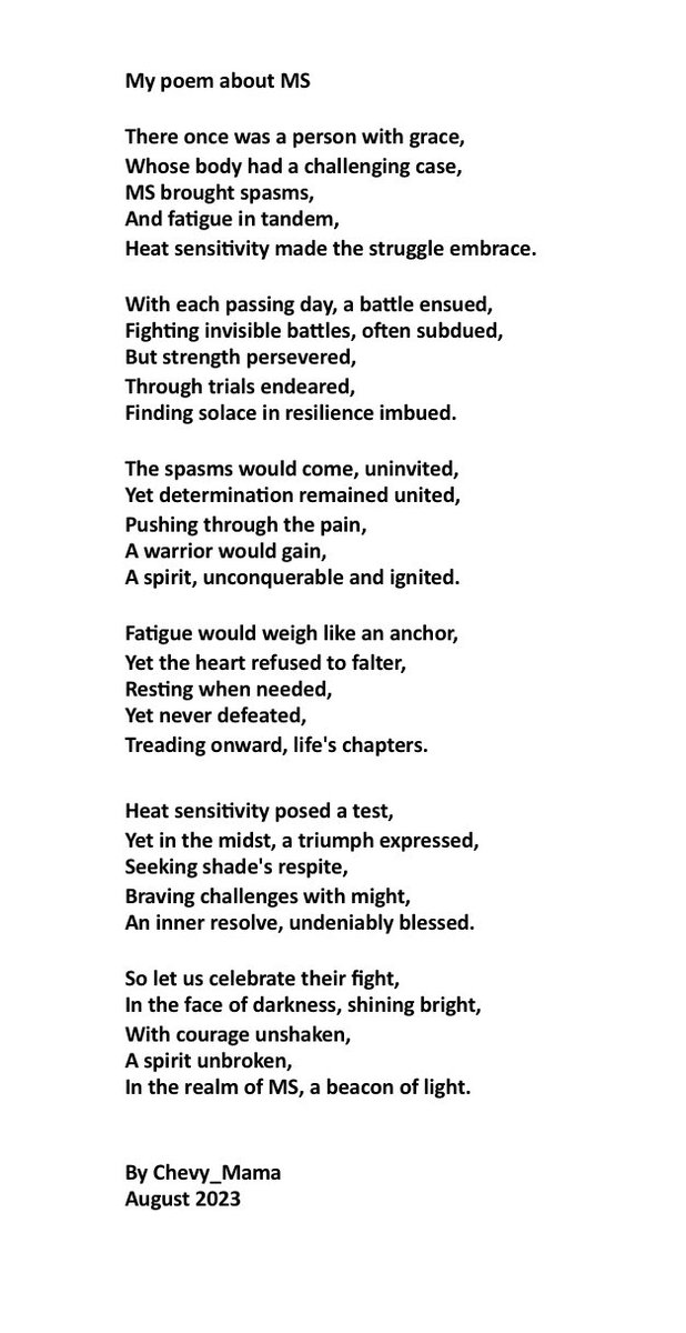 Here is a poem I wrote today about my ms journey …