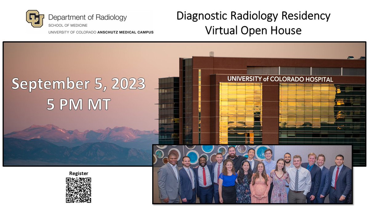 Interested in our #DiagnosticRadiologyResidency? 
Join us for a Virtual Open House 9/5/23 at 5 PM MT.
Be sure to register and submit questions in advance!
#MedStudentTwitter #MedTwitter #NRMP #DiagnosticRadiology #Radiology