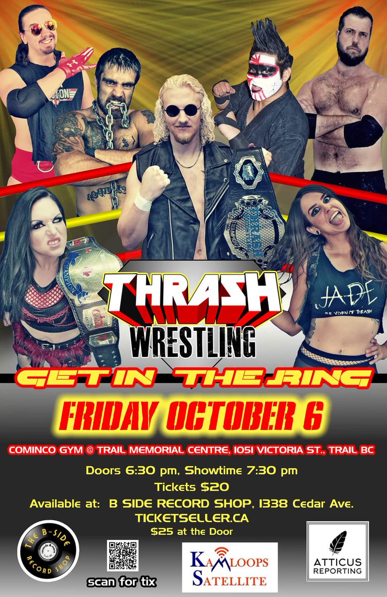 DanniDeeds's tweet image. Thrash Wrestling debuts in #TrailBC on Oct 6, followed by their return to #NelsonBC on Oct 7!

Tickets on sale now at ticketseller.ca