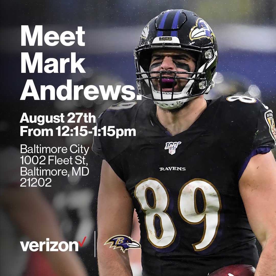 Hey Ravens fans, meet me on Sunday 8/27 at the @Verizon Store at 1002 Fleet St, from 12:15-1:15pm