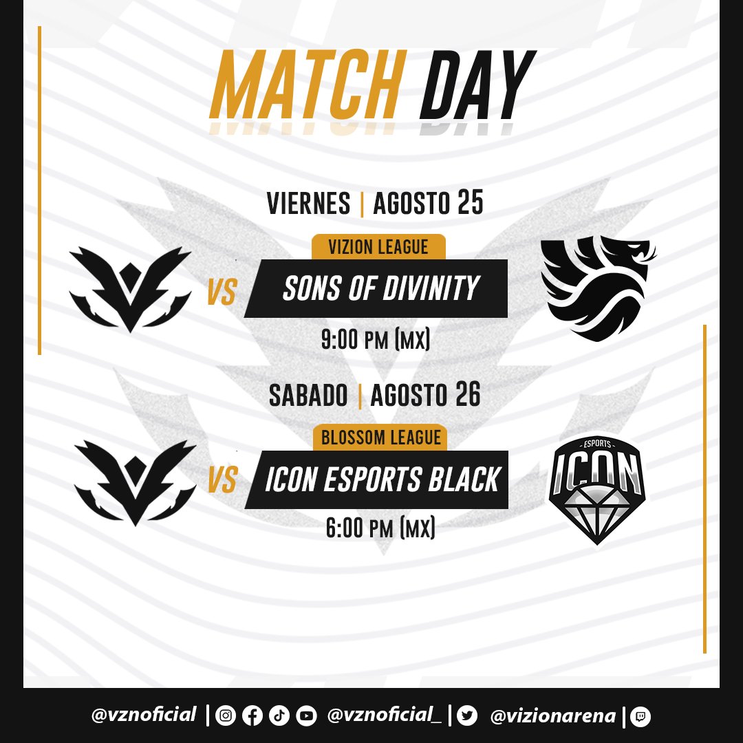 VZNOficial_'s tweet photo. ¡Les compartimos el horario de enfrentamientos que Vizion Esports estará jugando este fin de semana!🔥
Mencionar que este sábado estaremos jugando la Semifinal en la Blossom League en busca de un pase a la final🏆
#VZNWIN #GOVZN #GOVizion #VizionWIN #Torneo #LeagueOfLegends https://t.co/tuGyVGAPjc