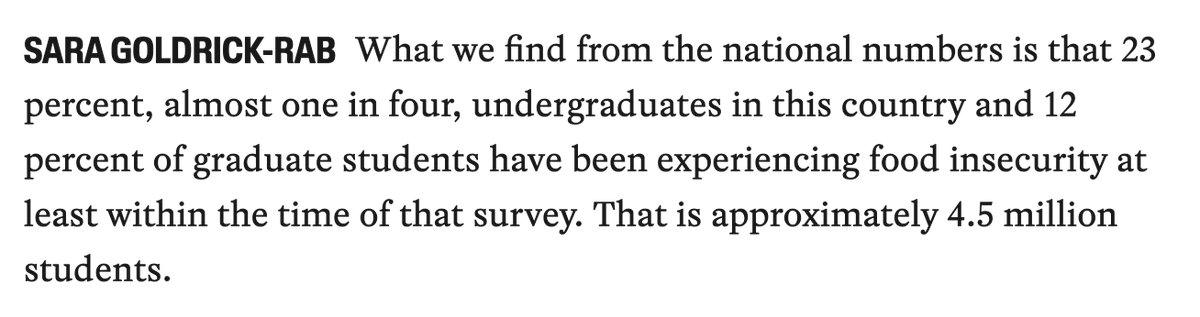 Many college students are struggling w/ #FoodInsecurity. #COVID relief policies temporarily made it easier for them to qualify for #CalFresh, but some students never got access at all, just because of their immigration status.

We need #Food4All 👏
jacobin.com/2023/08/colleg…