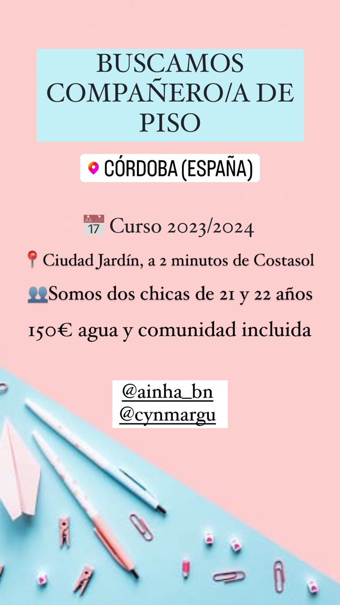 cynmargu's tweet photo. Se nos ha quedado una habitación libre 🙏🏼 ayuda a una estudiante de física y a una de educación infantil a no perder la cabeza antes de empezar las clases🥹toda difusión se agradece✨

Para más información 📩 https://t.co/mp6UiYJekU