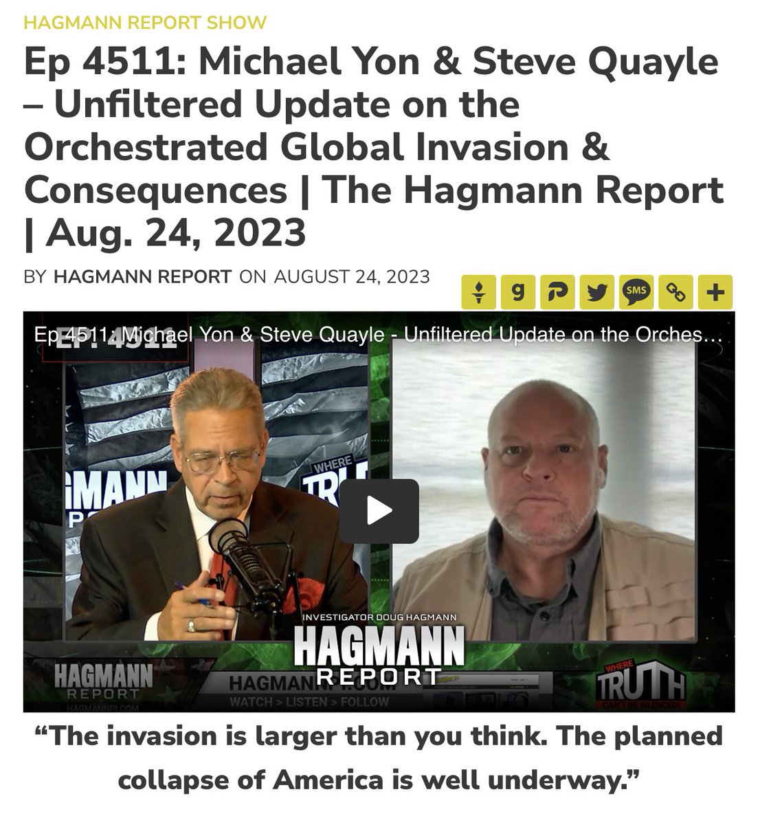 KimWexlerMAJD's tweet photo. 🔥 NEW 🔥 Latest report from MICHAEL YON 🔥 updates on weaponized migration and PLA enemy infiltration INTO THE UNITED STATES, nitrogenous fertilizer shortages GLOBALLY and likelihood of coming famine ON EARTH 🌎 (tap link 👉🏻 https://t.co/mQklByioS4) @Michael_Yon #HagmannReport https://t.co/FxHiEjyY66