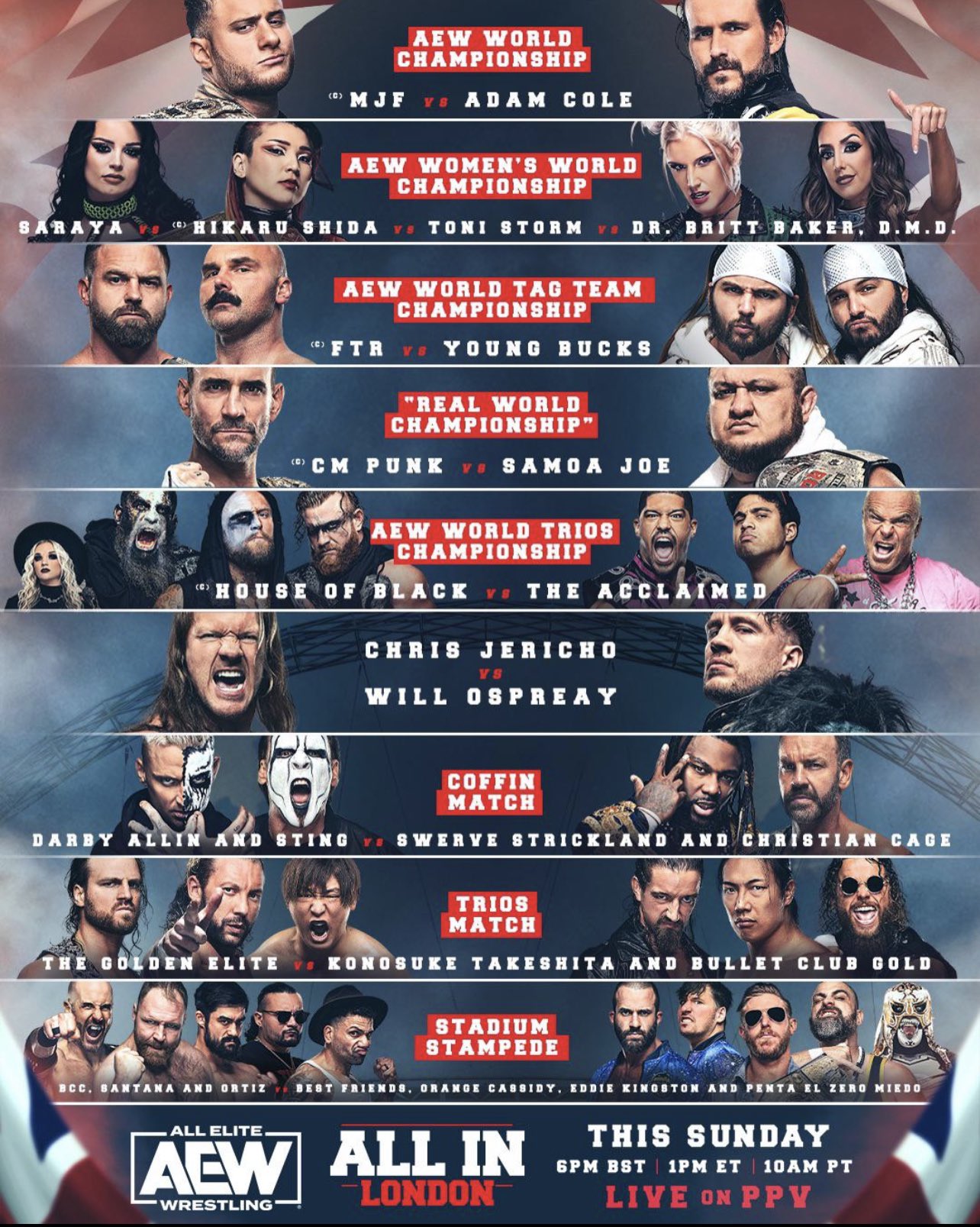 Matt Sydal on X: Ok this @AEW ALL IN London card has me fired up. Plus we  have Zero Hour with Jack Perry vs Hook! Let me know what you guys think! #
