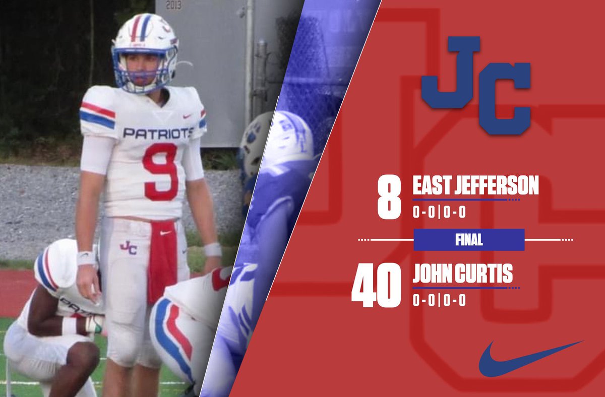 CurtisFootball1's tweet photo. FINAL: PATRIOTS defeat East Jefferson 40-8!

#PatriotPower #BCFL https://t.co/1664A1r5fR